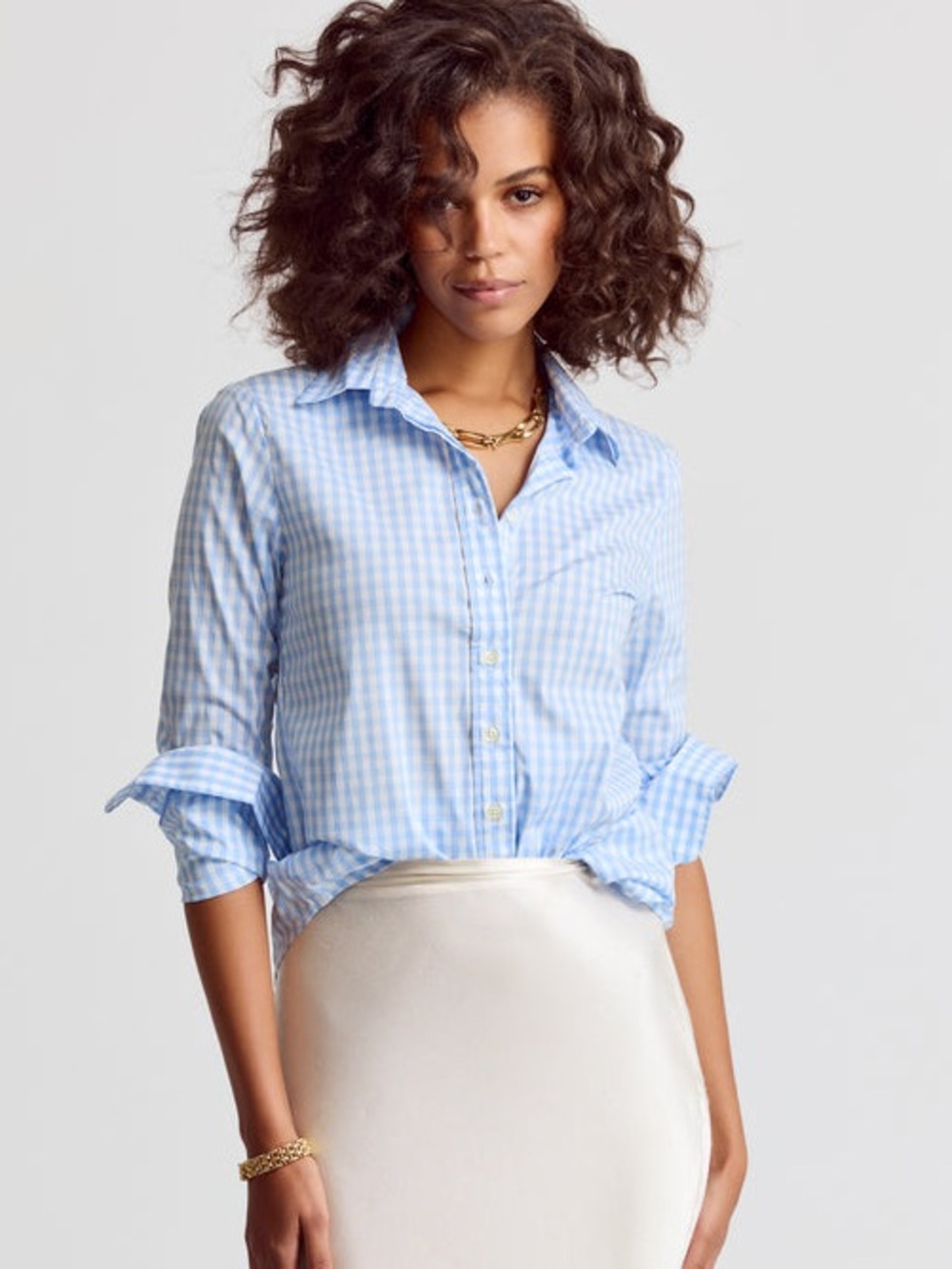 The Shirt by Rochelle Behrens Sky Blue The Icon Shirt in Large Check Size 2XL